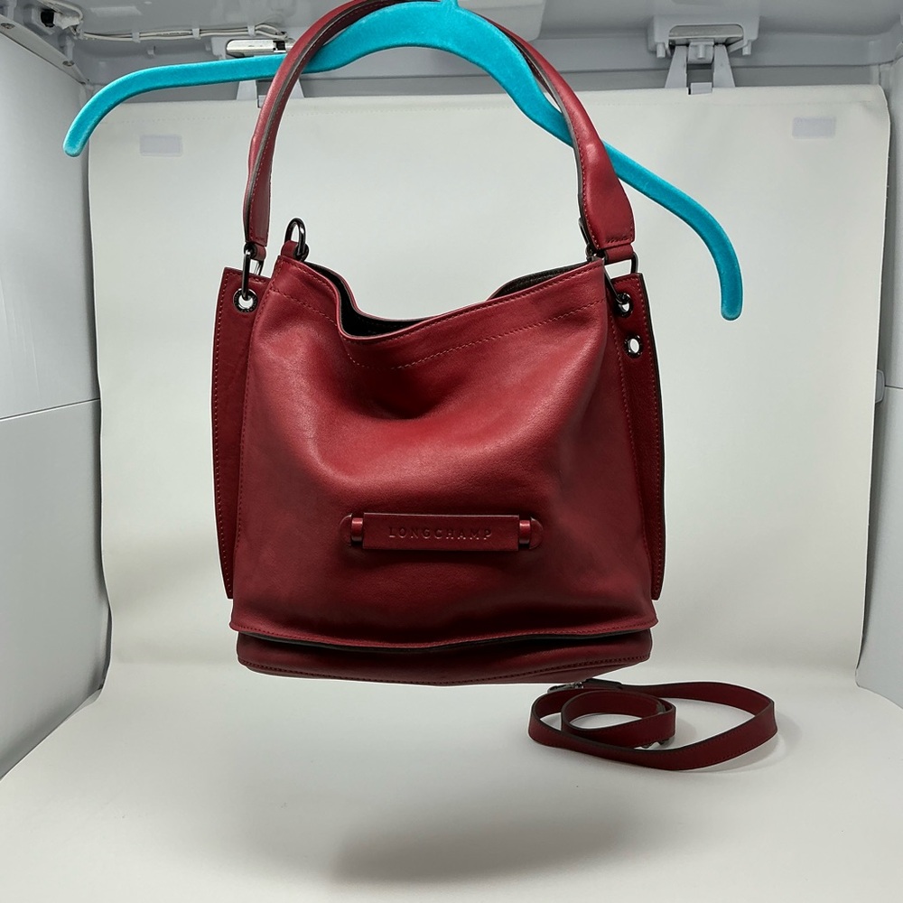 Longchamp Deep Red Leather Bucket Bag
NWOT